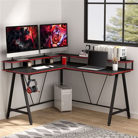 Buy Tribesigns L Shaped Desk With Shelf 57 X 51 Inch Corner Computer