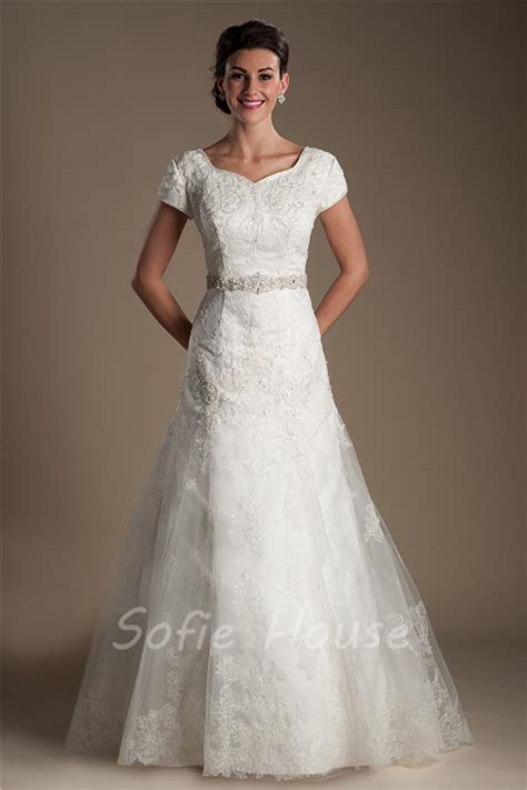 Modest Trumpet Sweetheart Sleeve Satin Lace Wedding Dress Detachable