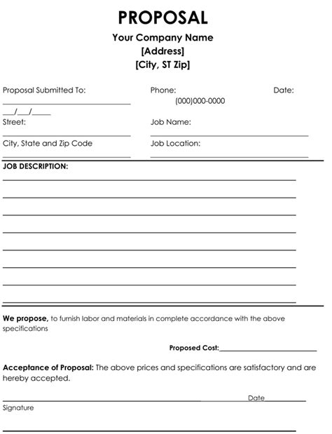 Downloadable Blank Free Printable Bid Proposal Forms