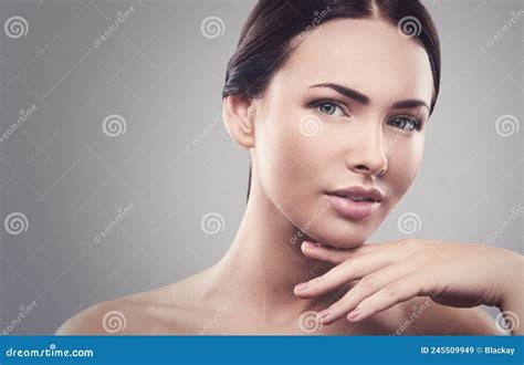 Portrait Of Beautiful Woman With Nude Makeup Stock Image Image Of