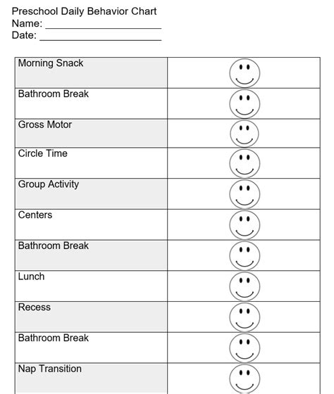 Kindergarten Behavior Chart Printable