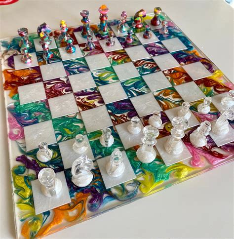 Custom Resin Rainbow Chess Set Etsy Canada Diy Resin Crafts Diy