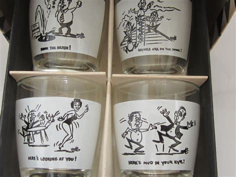 Whimsy Shot Glasses Set Of 4 Vintage Anchor Hocking Fun Saying On