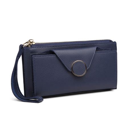Ln6884 Miss Lulu Pebbled Leather Wallet Clutch With Wristlet Handle Blue