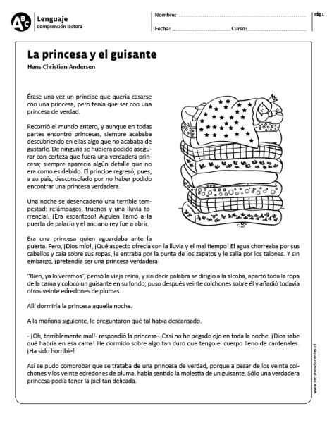 La Princesa Y El Guisante” Data Recalc Dims Comprensión Lectora