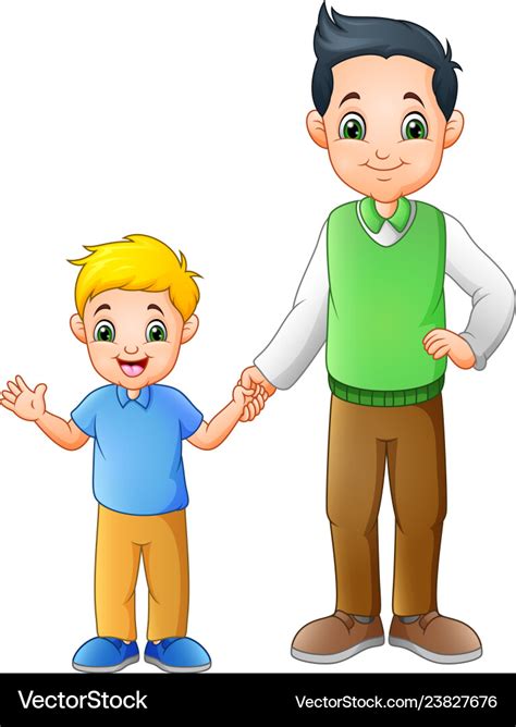 Cartoon Boy With His Father Holding Hands Together