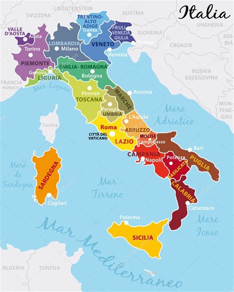 Bella Colorata Mappa D Italia Con Regioni Capitali Importanti Citt Italiane Vettoriale Stock