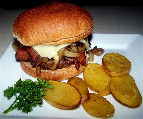 Bacon Mushroom Onion And Swiss Grilled Burger