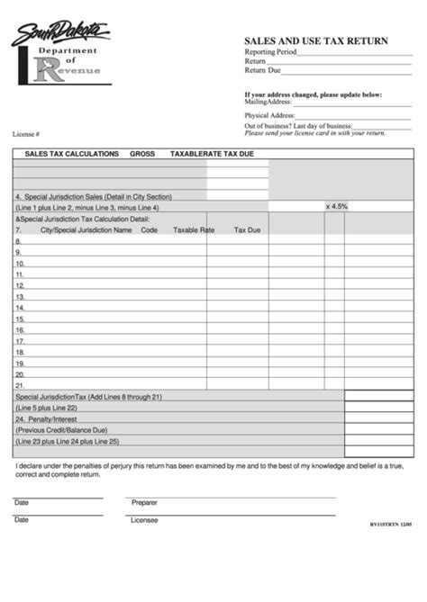 Sales tax applies to most retail sales of goods and some services in minnesota. Sales And Use Tax Return Form - South Dakota printable pdf ...