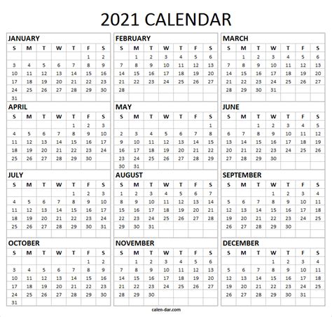 2021 Printable Blank Monthly Calendar Templates Free
