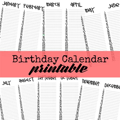 Printable Birthday Calendar U Create