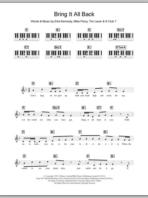 Bring It All Back Sheet Music S Club 7 Piano Chordslyrics