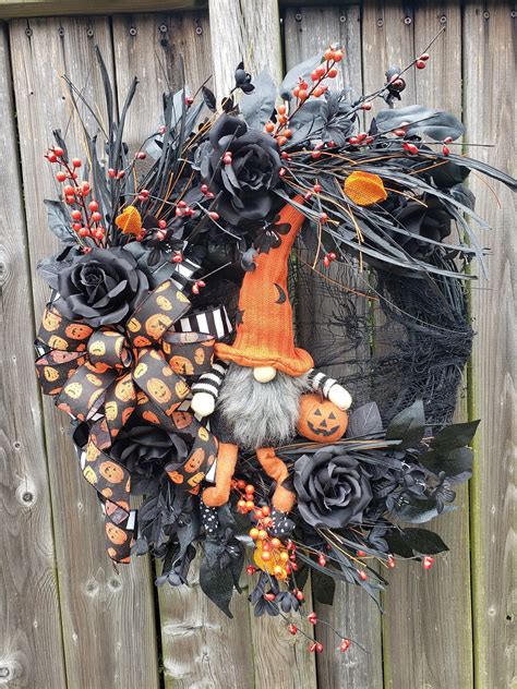 Halloween Gnome Wreath, Halloween Grapevine Wreath, Pumpkin Front Door Wreath by Craft ...