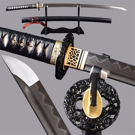 Full Tang Sharp Japanese Sword Katana Damascus Clay Tempered Blade