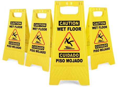 XPCARE 4 Pack Caution Wet Floor Sign Bilingual Warning Signs 2 Sided
