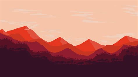 Orange Mountain Painting Landscape Abstract Red Mountains Hd