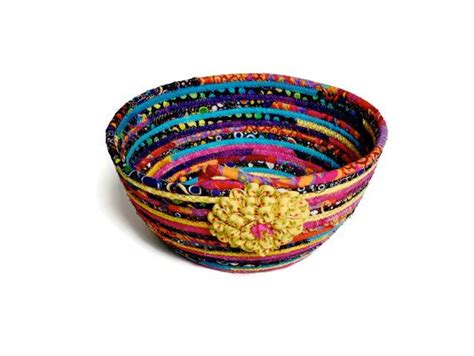 Coiled Rope Clothesline Basket Colorful Bowl Homemade Etsy