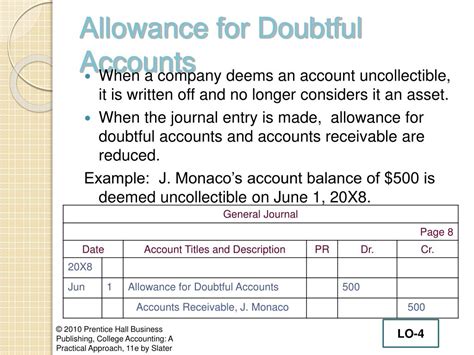 The allowance for doubtful debts contains primarily individually impaired trade receivables from debtors placed under liquidation or companies which are in plant and equipment (a decrease of usd 5,873), change in allowance for doubtful debts (a decrease of usd 1,337 thousand), tax fines and. PPT - Accounting for Bad Debts PowerPoint Presentation ...