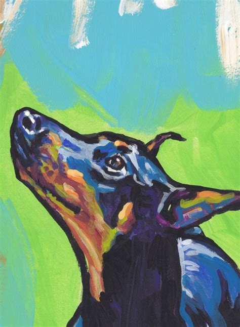 Doberman Pinscher Dog Art Print Of Pop Art Painting Bright Etsy