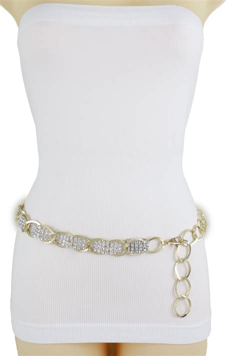 Women Gold Metal Chain Links Silver Mesh Beads Band Dress Belt