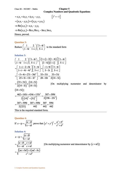 Ncert Solution For Class 11 Math Chapter 5 Complex Numbers And