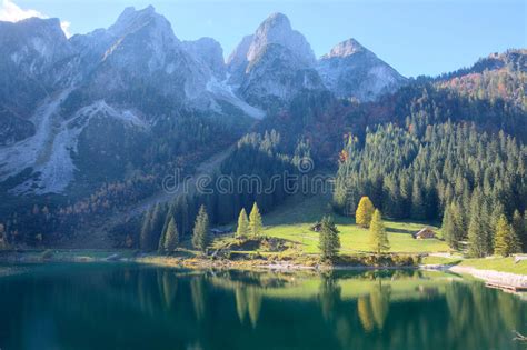 Magnificent Autumn Scenery Of Lake Gosausee With Rugged