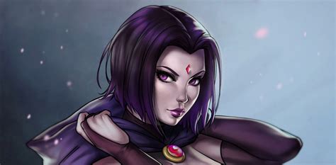 Raven Dc Comics Girl Dc Comics Teen Titans Purple Hair Purple Eyes Hood