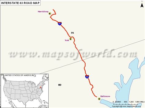 Us Interstate 83 I 83 Map Baltimore Maryland To Harrisburg