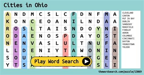Cities In Ohio Word Search