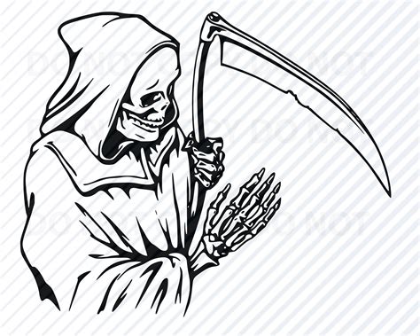 Grim Reaper Ace Card Scythe Horror Scary Fnatasy Detailed Outline