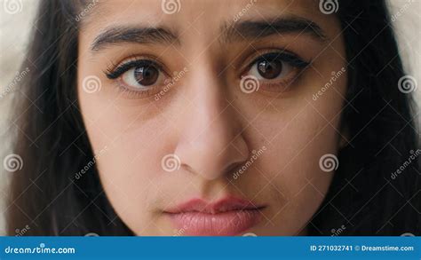 Close Up Woman Sad Face With Big Eyes Anxious Upset Frustrated Young