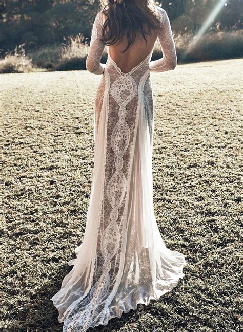 Charming Bare Back Lace Maxi Wedding Dress Rosekini Beachwedding Robe De Mariée Boho