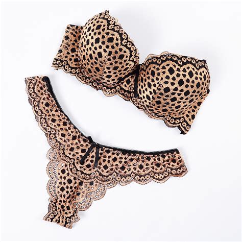 Sexy Leopard Bra Thong Set Push Up Lace Bra And Panty Sets Womens Underwear G Womens Clothing