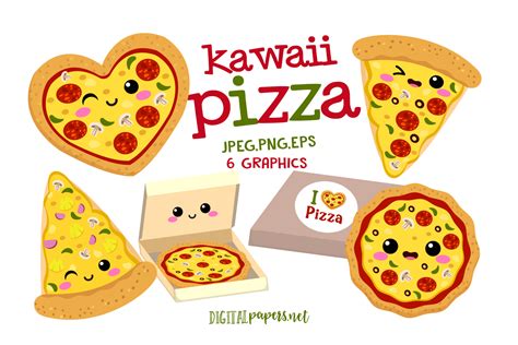 Kawaii Pizza Clipart Set Graphic By Dipa Graphics · Creative Fabrica