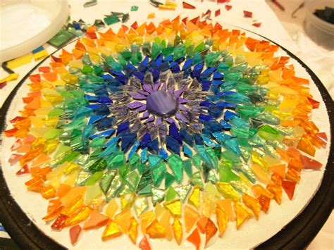 Rainbow Mosaic Mandala In Process Rainbow Mosaic Fused Glass Bowl Glass Fusion Ideas
