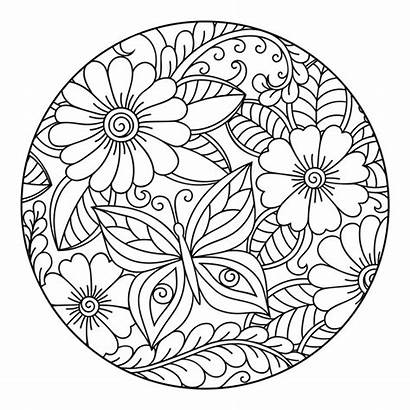 Outline Floral Coloring Doodle Round Pattern Antistress