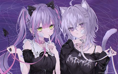 2girls Animal Ears Bandaid Bondage Catgirl Close Collar Demon Goth Loli