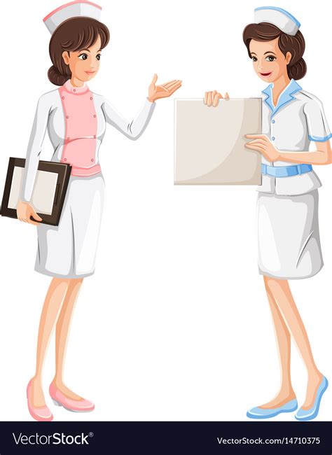 Two Nurses In Blue And Pink Uniform Royalty Free Vector