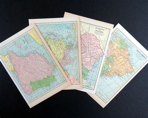 Vintage Maps 4 Old Paper Maps World Maps Of Foreign Etsy Old Paper
