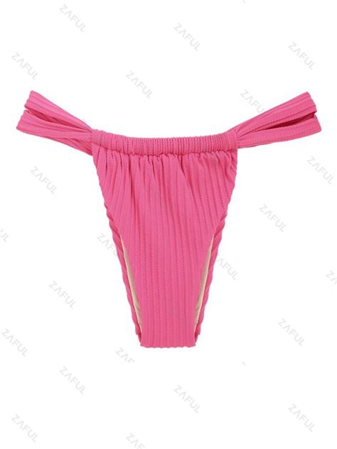 Zaful Low Rise Textured Jacquard Loincloth Bikini Bottom In Light Pink