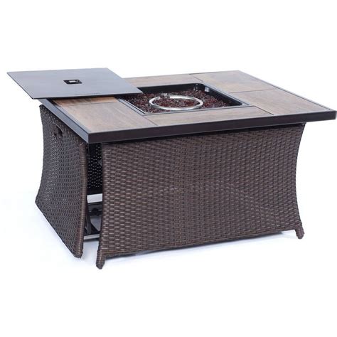 Woven 40000 Btu Fire Pit Coffee Table With Woodgrain Tile Top