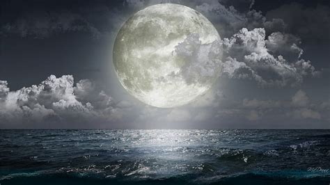 Moonlight On The Sea Full Moon Ocean Waves Clouds Sky Sea Night
