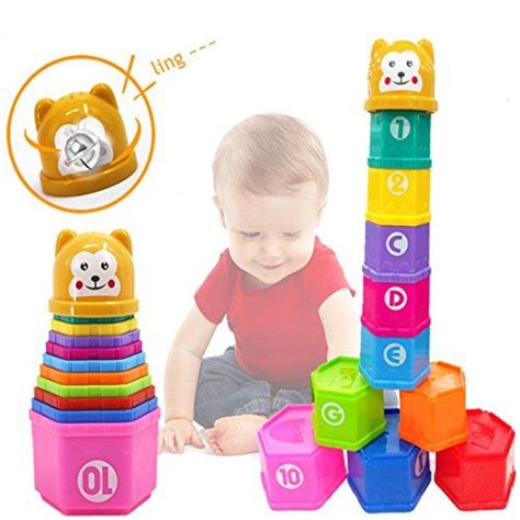 Diy House Rainbow Toddler Baby Stacking Cup Toy Blocks Bricks Sound