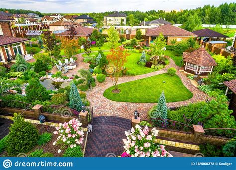 Landscape Design At Residential House Taken From Above Beautiful