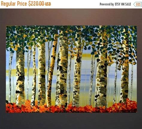Original Painting Art Birch Tree Forest Landscape Palette Knife Impasto