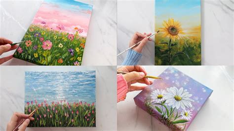 Minutes Relaxing Flowers Painting Acrylic Painting Tutorial Youtube