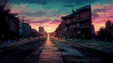 Anime Manga Landscape At Dusk 4k Moody Lofi Abstract Background