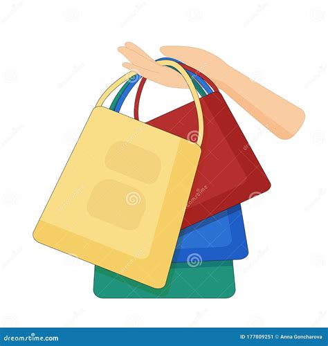 Mano Con Bolsas De Compras De La Tienda Ilustración Del Vector