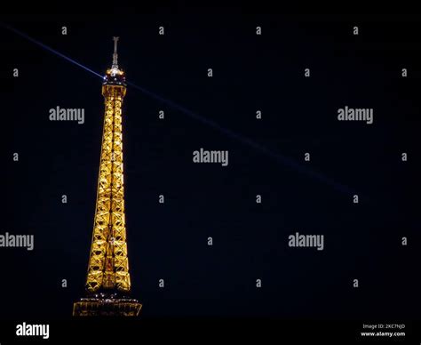The Beautifully Illuminated Eiffel Tower At Night Paris France Stock