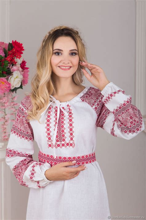 Славянское льняное платье Беляна русское купить в интернет магазине Ярмарка Мастеров по цене